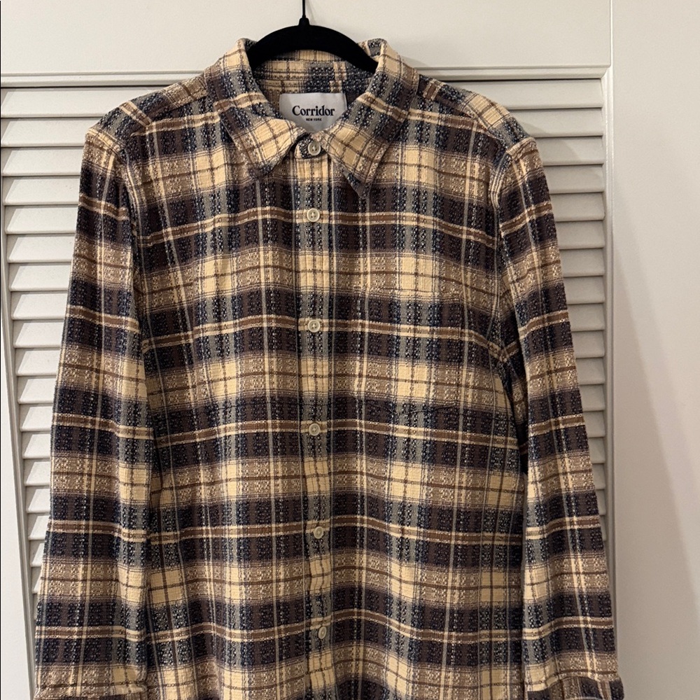 Corridor Tan & Brown Plaid Casual Button-Down Shirt - Picture 2 of 2